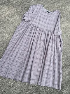 LUCIE dress in grey linen plaid